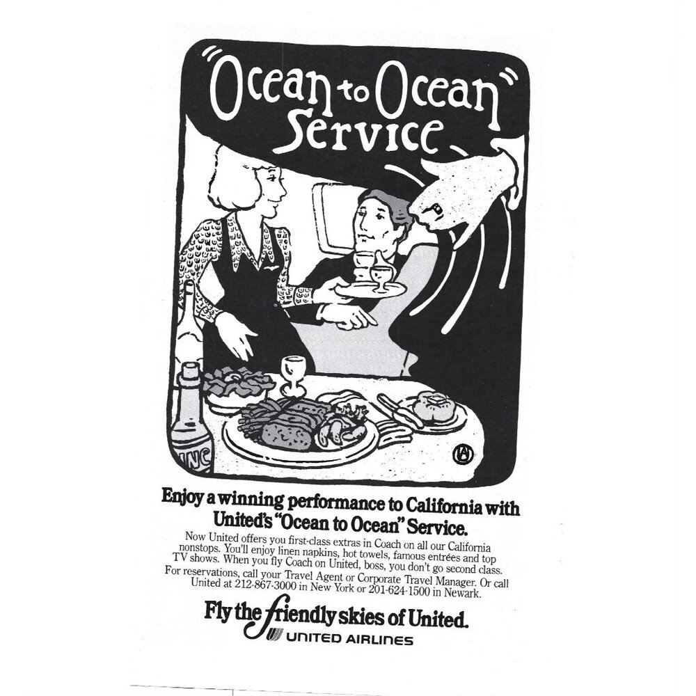 Vintage United Airlines Ocean To Ocean Service Advertise Print 1977